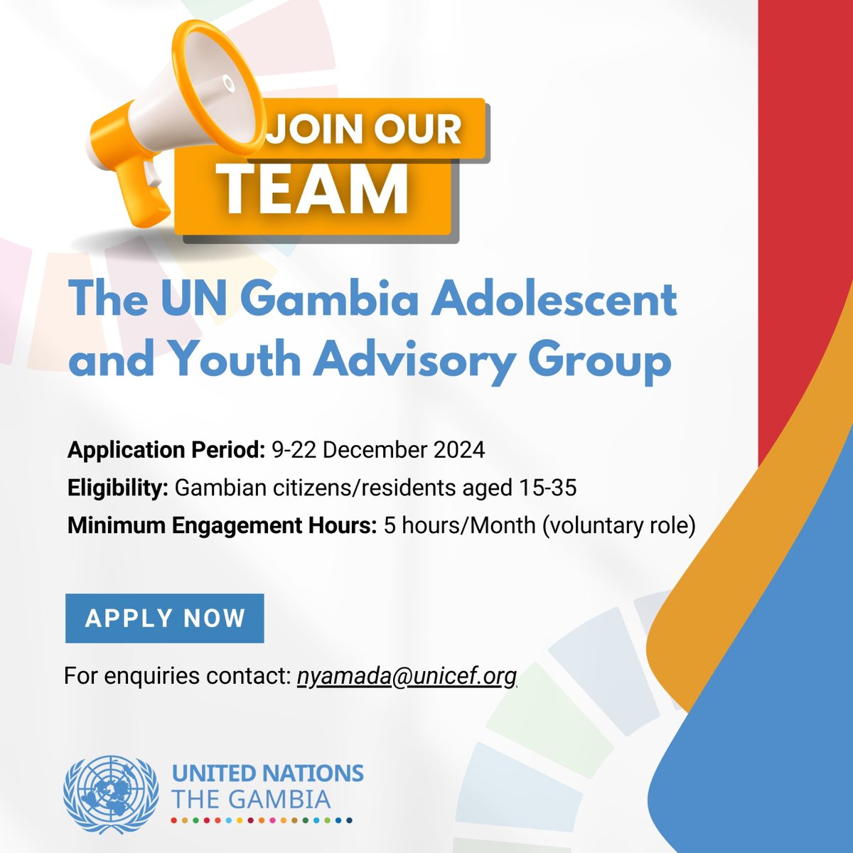 karlfredpaul's tweet photo. Do you want to shape the future of The Gambia🇬🇲? 

We invite dynamic individuals aged 1⃣5⃣-3⃣5⃣ to join the Adolescent &amp; Youth Advisory Group. 

Why Join? 
☑️Advise UN policies &amp; programs. 
☑️Be a voice for Gambian Adolescents and Yout

➡️Apply Now: https://t.co/1TLsgzOrBw 🗓️ https://t.co/mmehDIcSQC