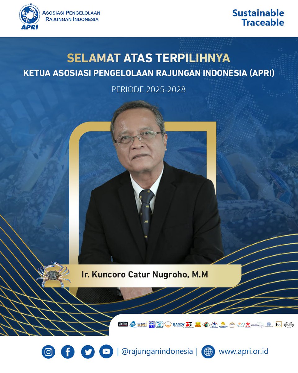 rajunganindo's tweet photo. Kami mengucapkan selamat kepada Bapak Ir. Kuncoro Catur Nugroho, M.M yang telah terpilih kembali menjadi Ketua APRI Periode 2025-2028

#APRI #rajunganindonesia #munas #kkp #pdspkp #crabindustry #perikanan #asosiasi https://t.co/I0kmHTI1QJ