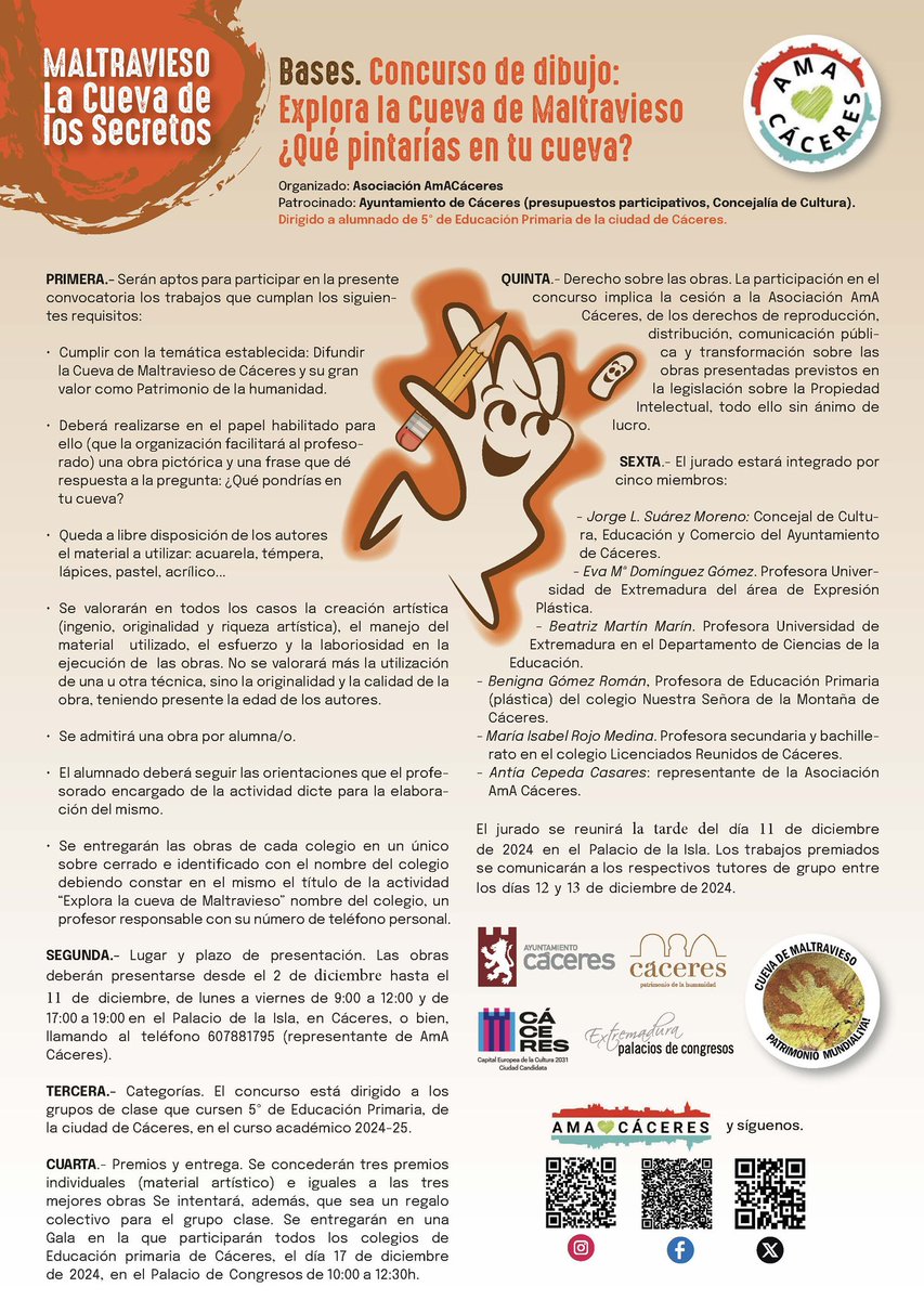 🎨 AmACáceres organiza un concurso de dibujo para escolares de 5º de Primaria: “Explora la Cueva de Maltravieso, ¿Qué pintarías en tu cueva?”

🖐️ Premios y gala final el 17D con “Manina y Meñique”, más de 800 escolares🌟 #CuevaMaltravieso #AmACáceres