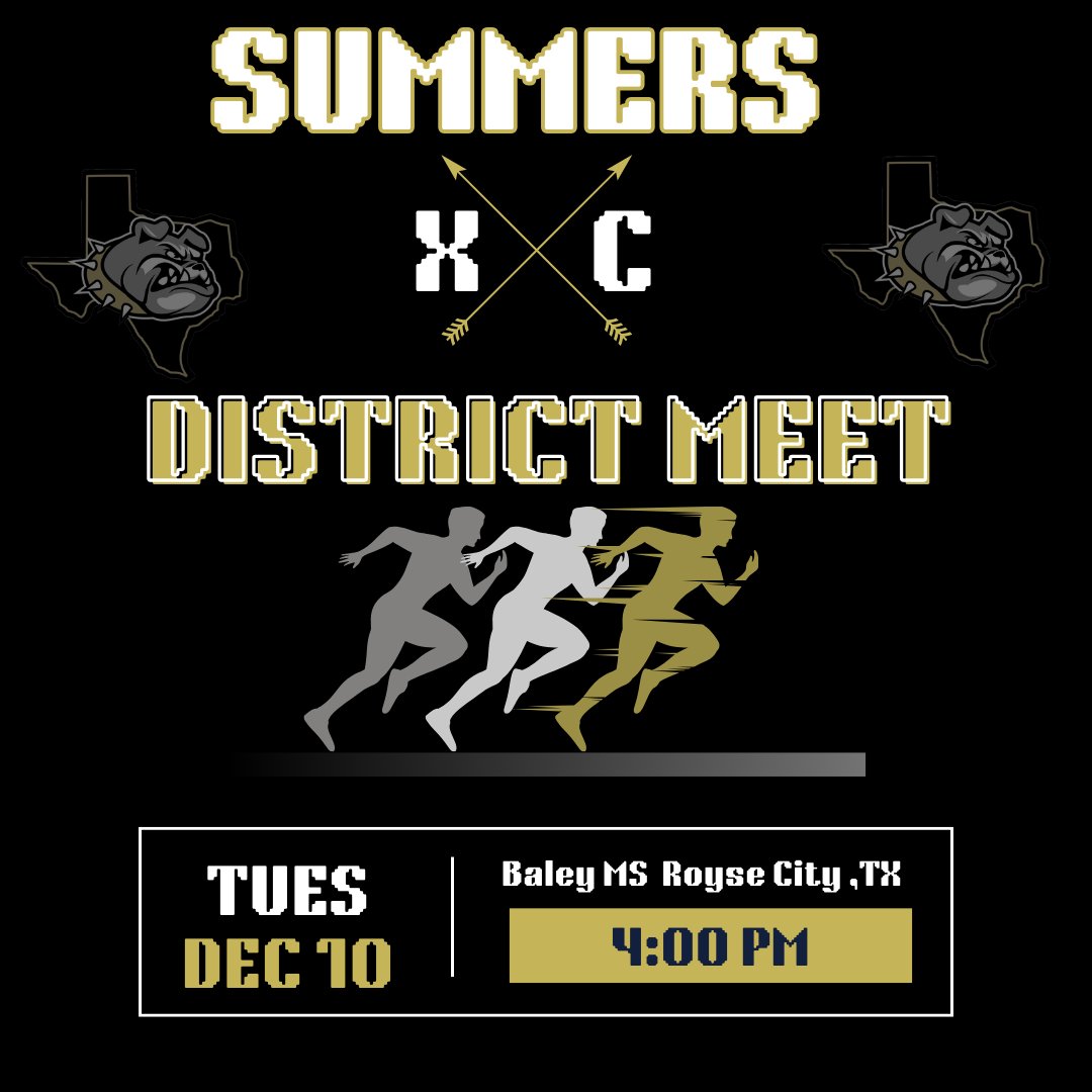🏆X/C District Meet Day!!!!!🏆

Come out and support our Cross Country boys as they go to Baley for the District Meet! These men have been working hard all year for this day. Good Luck men! 🥇🥈🥉

#futuredawgs #summerstrong #oneRC