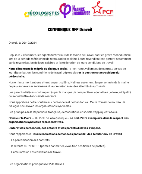 GEcologistes's tweet photo. Le groupe Local Val d'Yerres Val de Seine soutient les revendications des agents territoriaux de Draveil contre la municipalité qui méprise le dialogue social. https://t.co/Ahp2tDx0ja