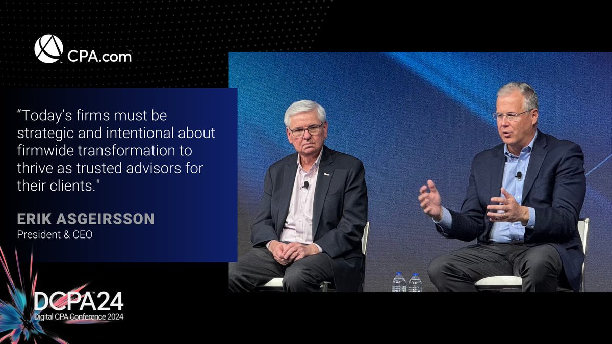 #DCPA24 Keynote: <a href="/AICPA/">American Institute of CPAs</a> CEO <a href="/barrymelancon/">Barry Melancon</a> and <a href="/CPAcom/">CPA.com</a> CEO <a href="/ErikAsgeirsson/">ErikAsgeirsson</a> discuss the state of the profession.