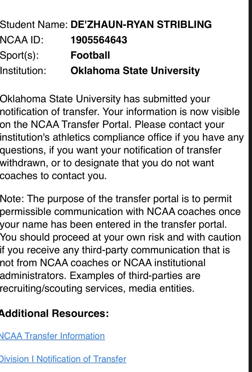 Officially in the Transfer Portal, Thankyou Oklahoma State 🤙🏾