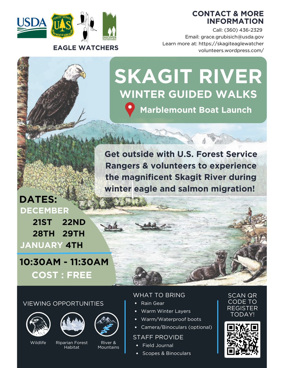 MtBakerSnoNF's tweet photo. Join our Eagle Watchers this winter for guided walks around Skagit River!
#MBS #USDAForestService #SkagitRiver #EagleWatchers https://t.co/lGDn33nCtD