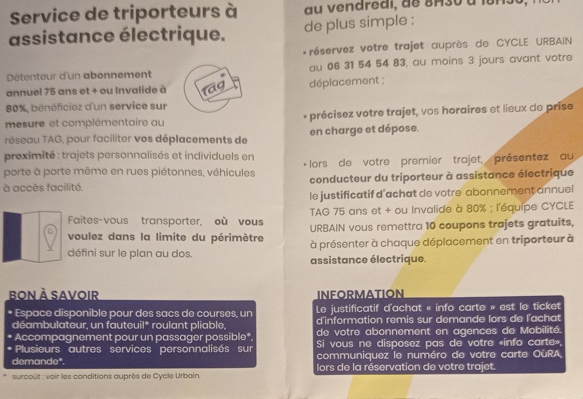 Faites passer car fort peu voire zéro pub pour 10 trajets gratuits ,( en réservant chez #CyclUrbain) offerts aux + de 75 ans ayant souscrit un abonnement de tram ou bus <a href="/SMMAG__officiel/">SMMAG</a> à l'année #Grenoble