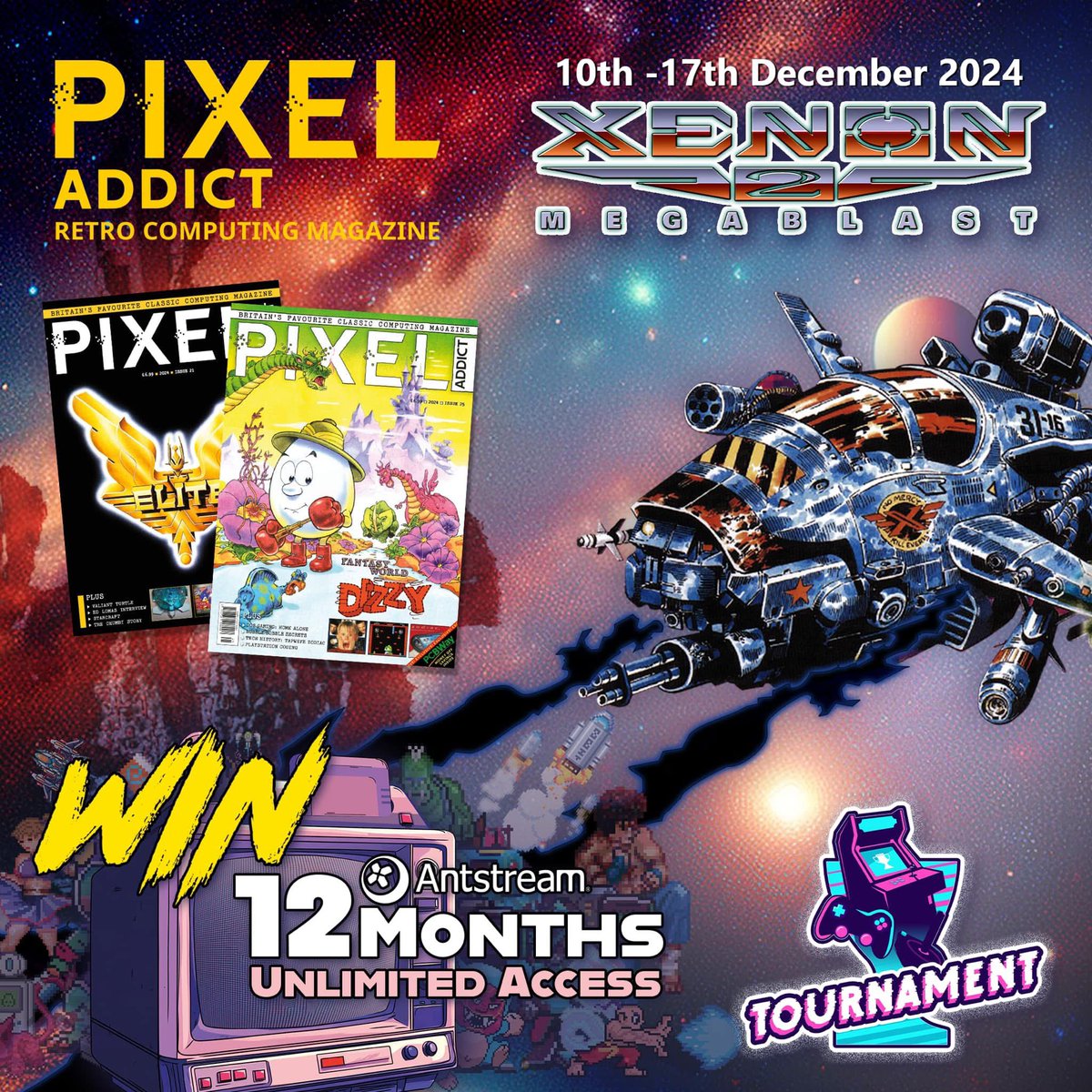 pixeladdict_mag's tweet photo. Tournament starts tomorrow! Join the @AntstreamArcade gaming tournament and play XENON Megablast for FREE! Scan the QR code featured on their advert in this monthโs #pixeladdict magazine and knock us off the leaderboard #amigaaddict #RetroGaming https://t.co/CIGkLO0Fro
