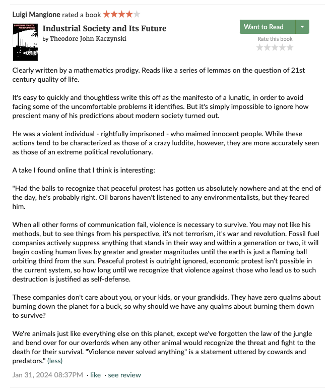 jernejc's tweet photo. @Jason His review on Ted Kaczynski's manifesto https://t.co/xgyNuhERf9