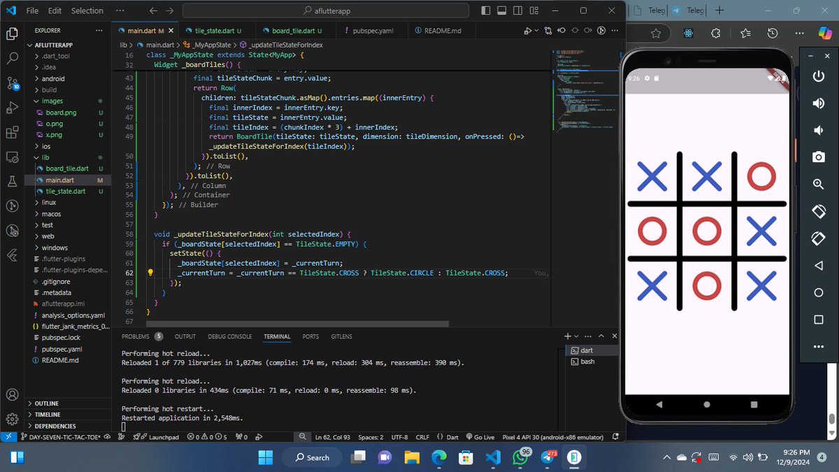 GFasedemi's tweet image. Day 7

Tic tac toe

Learnings
- Switch case
- Alert dialogue

codebase

#30DaysOfFlutter 
#30daysofcode 
#flutter 
#mobileapp