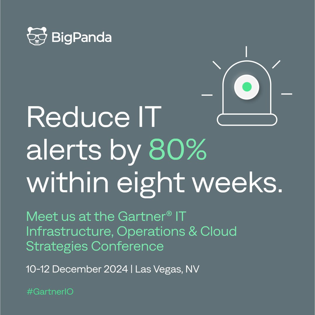 bigpanda's tweet image. Pandas in Vegas? Meet us to learn how AI-powered #IToperations can help you meet customer expectations and reduce costs. #GartnerIO

bit.ly/3Zzexrs