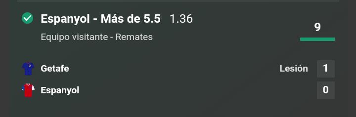 Rematesbets's tweet photo. Como el Sábado con Botafogo, hoy el ESPANYOL equipo amigo del canal.

Paso 4 reto +5.5 remates ✅
STAKE4 cuota 1.61 +6.5 remates ✅
STAKE2 cuota 2 +7.5 remates✅
STAKE1 cuota 2.62 +8.5 remates ✅

Podéis seguir el reto y +apuestas totalmente gratis aquí:
https://t.co/7BlFCNFg21 https://t.co/Vj88xMrWda