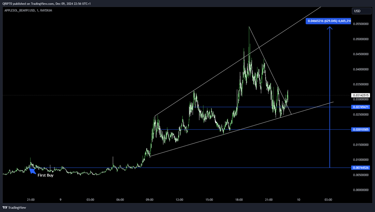 QRIPT0's tweet image. bought $APPLE yesterday, when I saw @Palgrani2 post about it. It's at a 3x rn (6.5x at the highs).

doubled down on my position just now.
fuck it.
run it back.