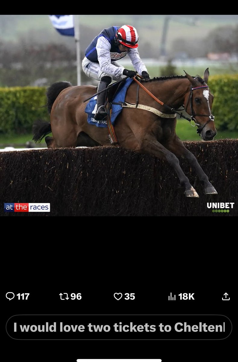 goldcupchelt's tweet photo. @AtTheRaces @UnibetRacing I would love two tickets to Cheltenham on Friday https://t.co/O1nYpXokSi