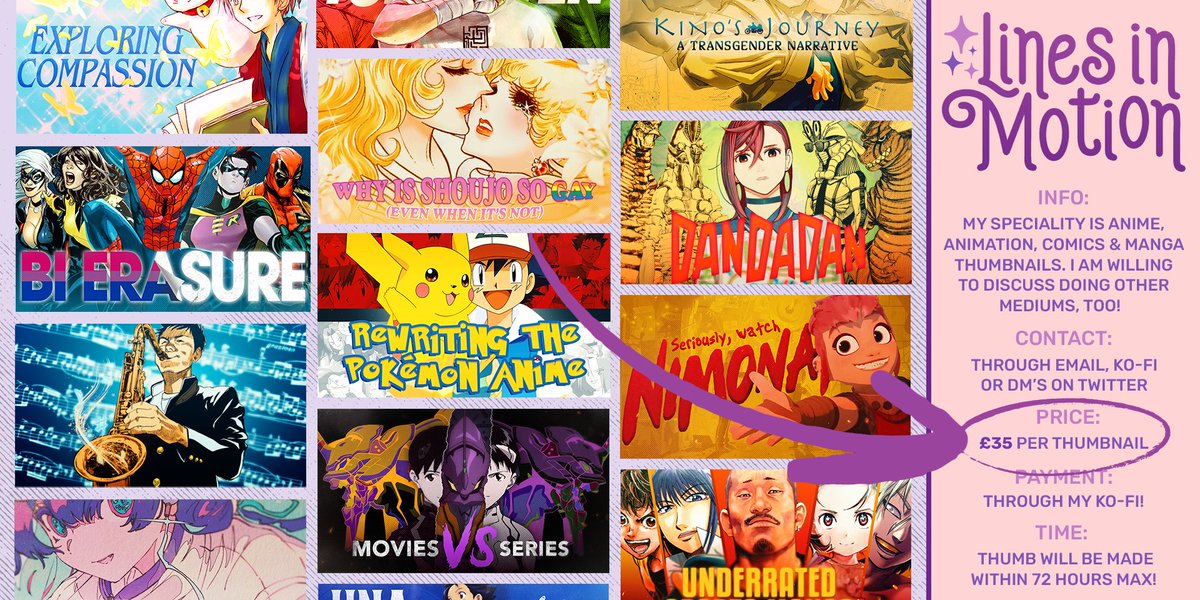 linesinmotion's tweet image. Opening up youtube thumbnail commissions again! Can either DM or message on ko-fi if you're interested 😊