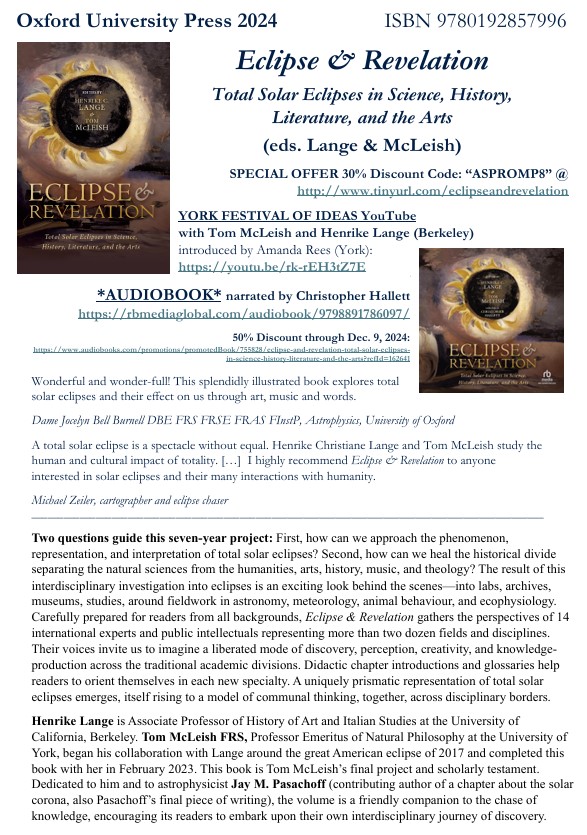 rli22's tweet image. Sharing current @OxUniPress discount codes (including 50% off the audio book just till the end of today) for this incredible book about #eclipses edited & partially written by the late @mcleish_t & Henrike Lange & reviewed by me @NaturePhysics nature.com/articles/s4156…
