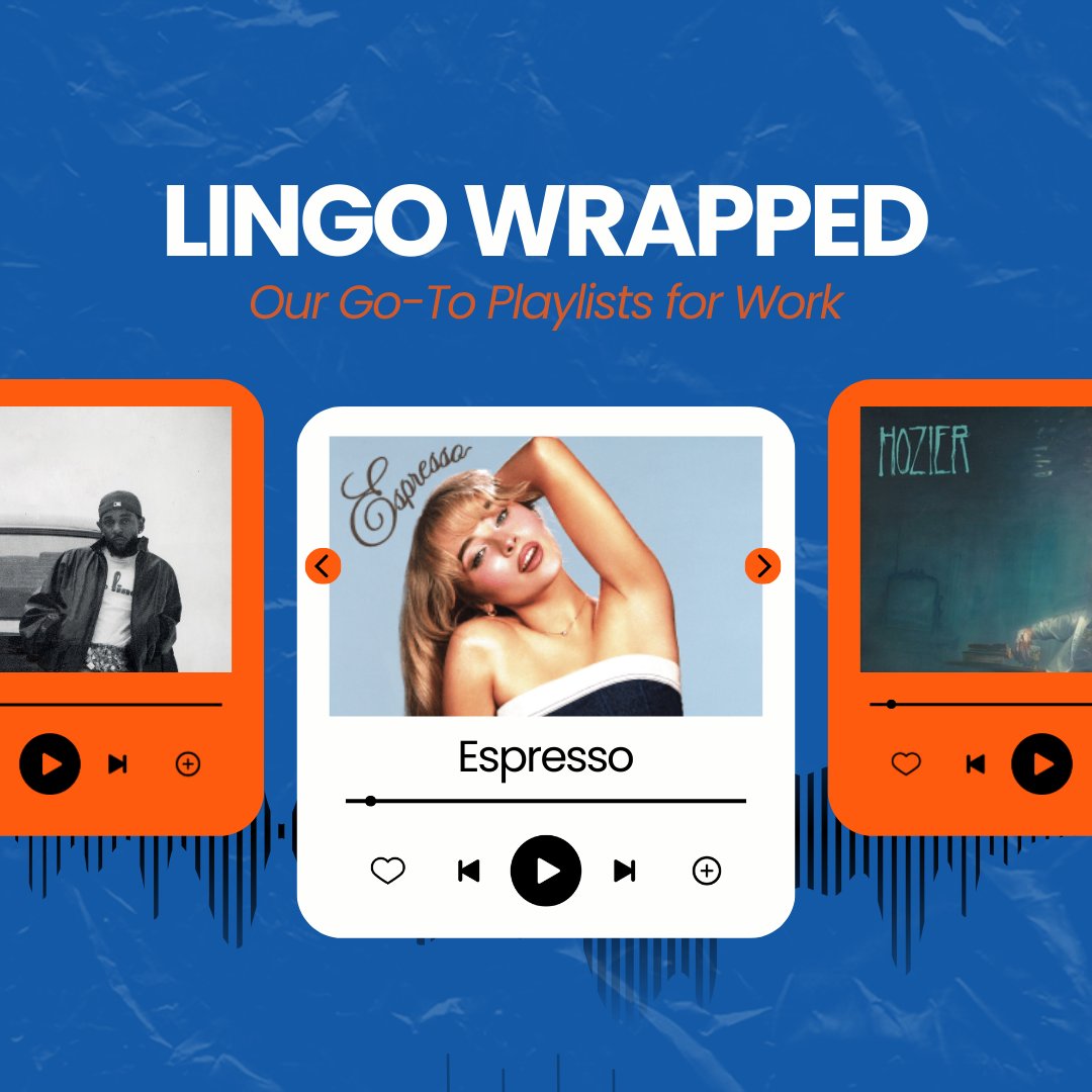 itjamescom's tweet photo. Music sets the tone for our workdays! Check out the playlists that keep our team focused and inspired throughout the day.

What’s on your work playlist? Drop your favorites below! 👇

#LingoWrapped #WorkTunes #TeamPlaylist https://t.co/3TkBvUmzOj