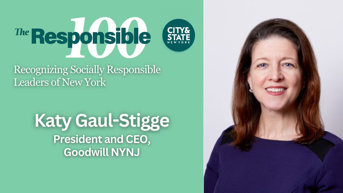 Goodwill NYNJ (@goodwillnynj) on Twitter photo Thank you to <a href="/cityandstateny/">City & State NY</a> for shining a light on those who are committed to socially responsible practices in New York with the #Responsible100 awards! We are proud to have our President and CEO, Katy-Gaul Stigge, among the list! bit.ly/3ZL1un1 Thank you to <a href="/cityandstateny/">City & State NY</a> for shining a light on those who are committed to socially responsible practices in New York with the #Responsible100 awards! We are proud to have our President and CEO, Katy-Gaul Stigge, among the list! bit.ly/3ZL1un1