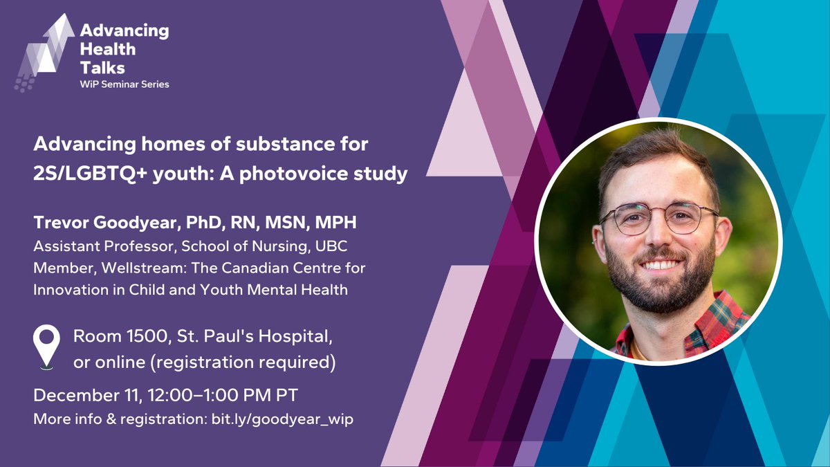 Advancinghlth's tweet photo. This week our #WiPSeminar focuses on research at the intersection of photography &amp; lived experience.

https://t.co/uFkxN5UhIm

Dr. Trevor Goodyear (@UBCNursing) will discuss his photovoice study on substance use &amp; homelessness trajectories for 2S/LGBTQ+ youth on Dec 11. https://t.co/XXTzelAVLr