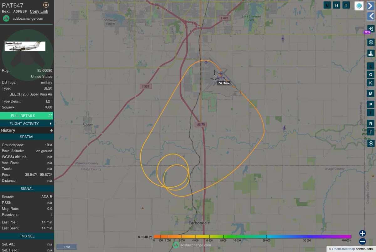 TheIntelFrog's tweet photo. It appears that the aircraft made a safe landing back at Forbes Field, KS.  

#ADFEBF as PAT647 is now squawking 7600. https://t.co/7U26ZXl8nS