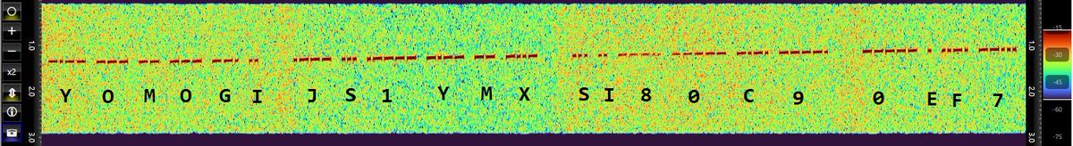 Jutahariadi's tweet photo. Reception signal from YOGOMI pass over Bali, 2024-12-09, 21:28 UTC.
1st beacon " YOMOGI JS1YMX SI80C90EF7E0885"
2nd beacon " YOMOGI JS1YMX SI832DA58381600"
#CW #YOMOGI #JS1YMX @CitGardens https://t.co/M5l0oGPWCX