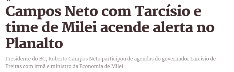 Juvandia's tweet photo. O que será que o #foracamposneto estava fazendo no evento promovido pelo governador de SP com membros do governo de extrema direita argentino? O presidente do BC tenta vender a imagem de neutro politicamente, mas vira e mexe dá demonstrações de sua "neutralidade". https://t.co/krfnJJeqHQ