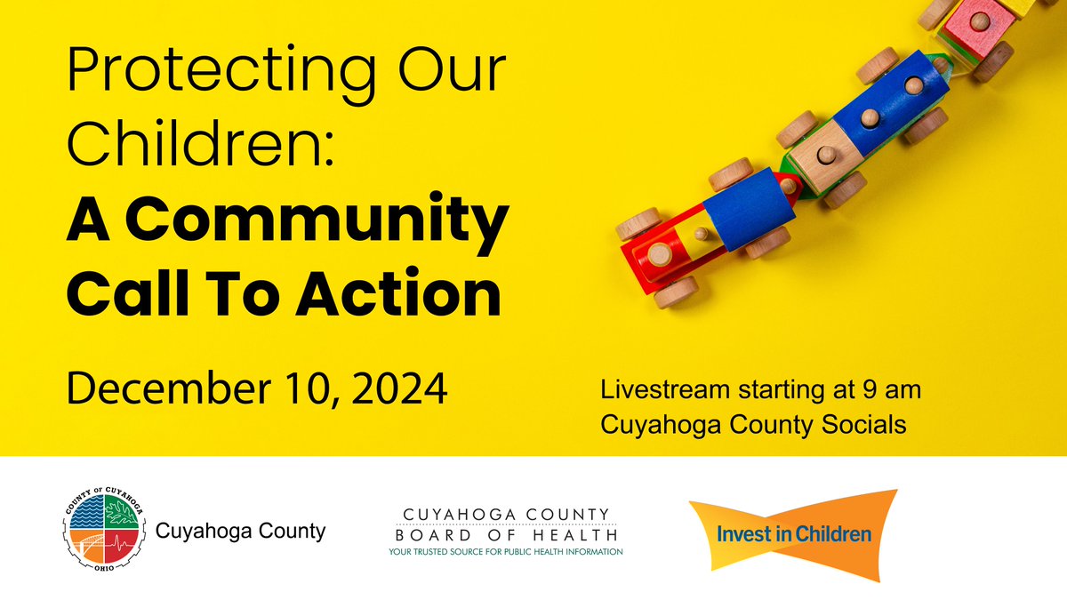 CuyahogaCounty's tweet photo. Join us tomorrow 12/10 at 9am for a livestream of County Executive Chris Ronayne, other county leaders, medical experts, &amp; community partners discussing initiatives aimed at protecting our children. @CuyahogaHHS @UHhospitals @CuyahogaKids @CCBH_Net @FirstYearCLE @birthnbeautiful https://t.co/PGGZMmJaWo