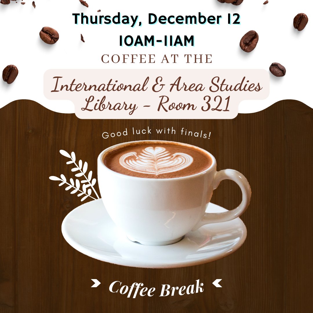 iaslibrary's tweet image. It's time to DE-STRESS, #Illini! You've worked hard all semester and deserve a stress break during your finals. We will have coffee on offer, along with our usual comfy places to relax or study, this Thursday, December 12, from 10-11am!
#destress #coffeebreak #finishstrong