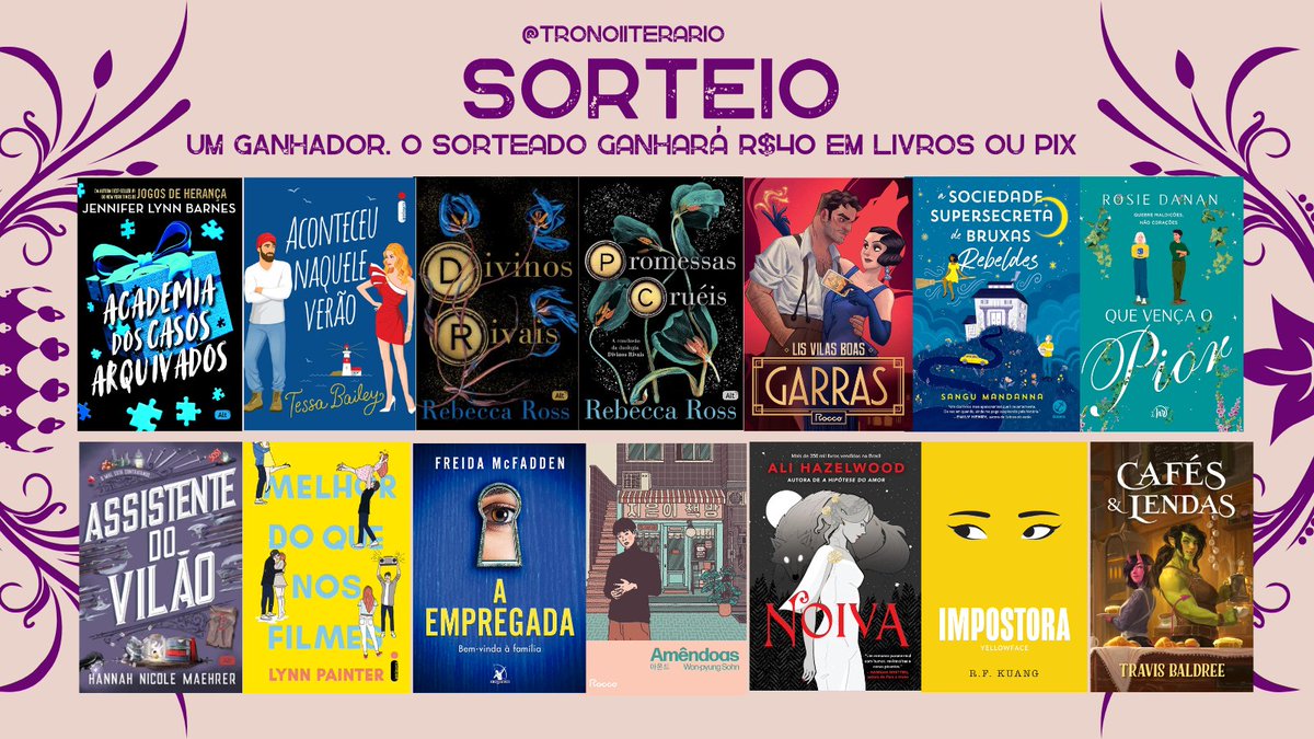 tronoIiterario's tweet photo. 💜 Sorteio💜

✨ R$40 em livros abaixo ou da wishlist ✨

Regras:

📚Seguir @tronoIiterario

📌 RT e FAV no tweet FIXADO (atual)
🔄 RT nesse tweet (sem citar)
💬 Comente o livro desejado OU marque um amig

🫶  Sorteio: 18/12 https://t.co/imfnVEbJNd