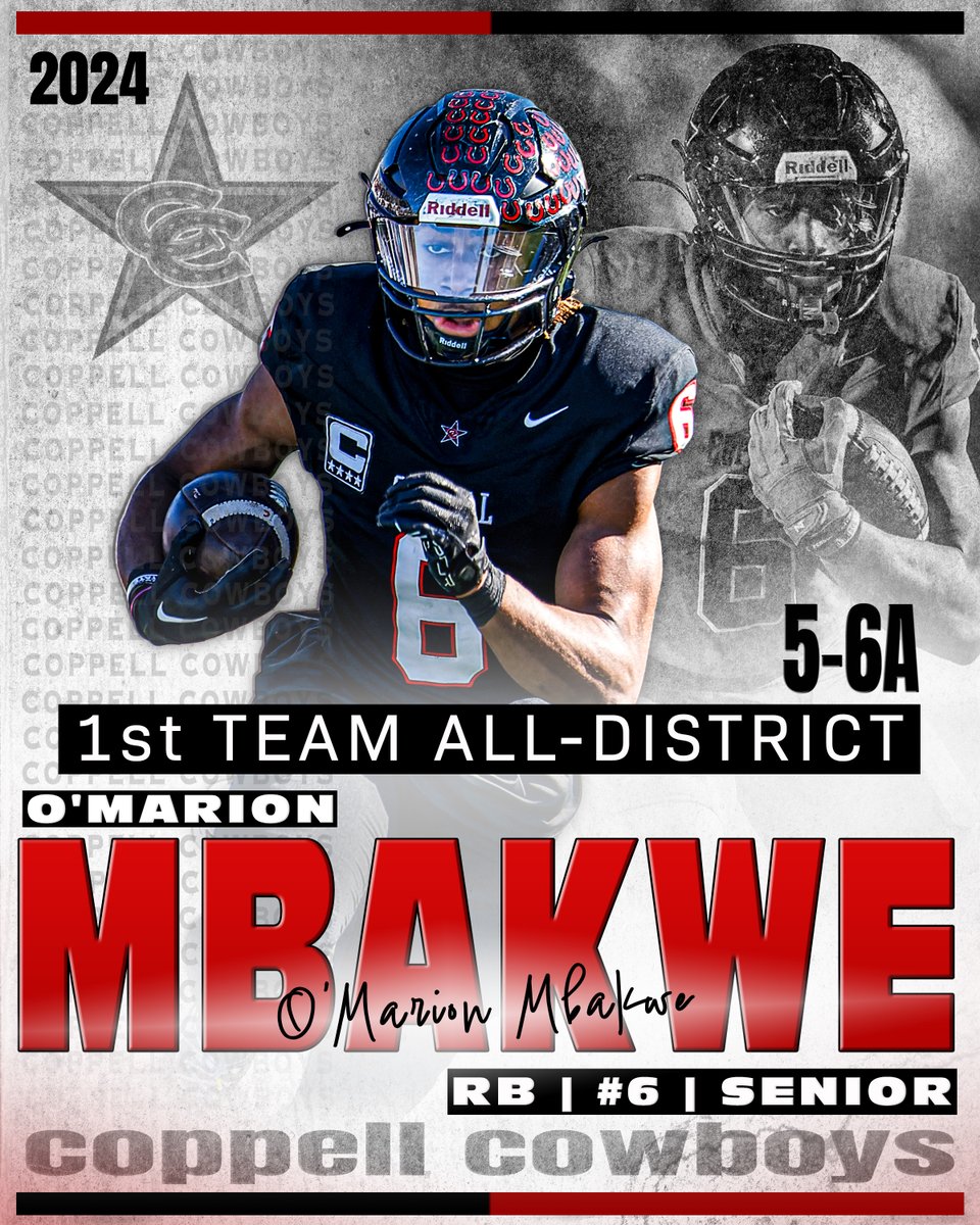 Coppell Football (@coppellfootball) on Twitter photo Congratulations to our 1st Team All District Offensive Players! (Part 1/2)
OT - Braydon Walker
OG - <a href="/_JordanStaff_/">Jordan Stafford</a>
C - <a href="/NoahJeon_/">Noah J</a>
RB - <a href="/omarmbakwe/">Omarion Mbakwe</a>
#CFND #Deepwater Congratulations to our 1st Team All District Offensive Players! (Part 1/2)
OT - Braydon Walker
OG - <a href="/_JordanStaff_/">Jordan Stafford</a>
C - <a href="/NoahJeon_/">Noah J</a>
RB - <a href="/omarmbakwe/">Omarion Mbakwe</a>
#CFND #Deepwater