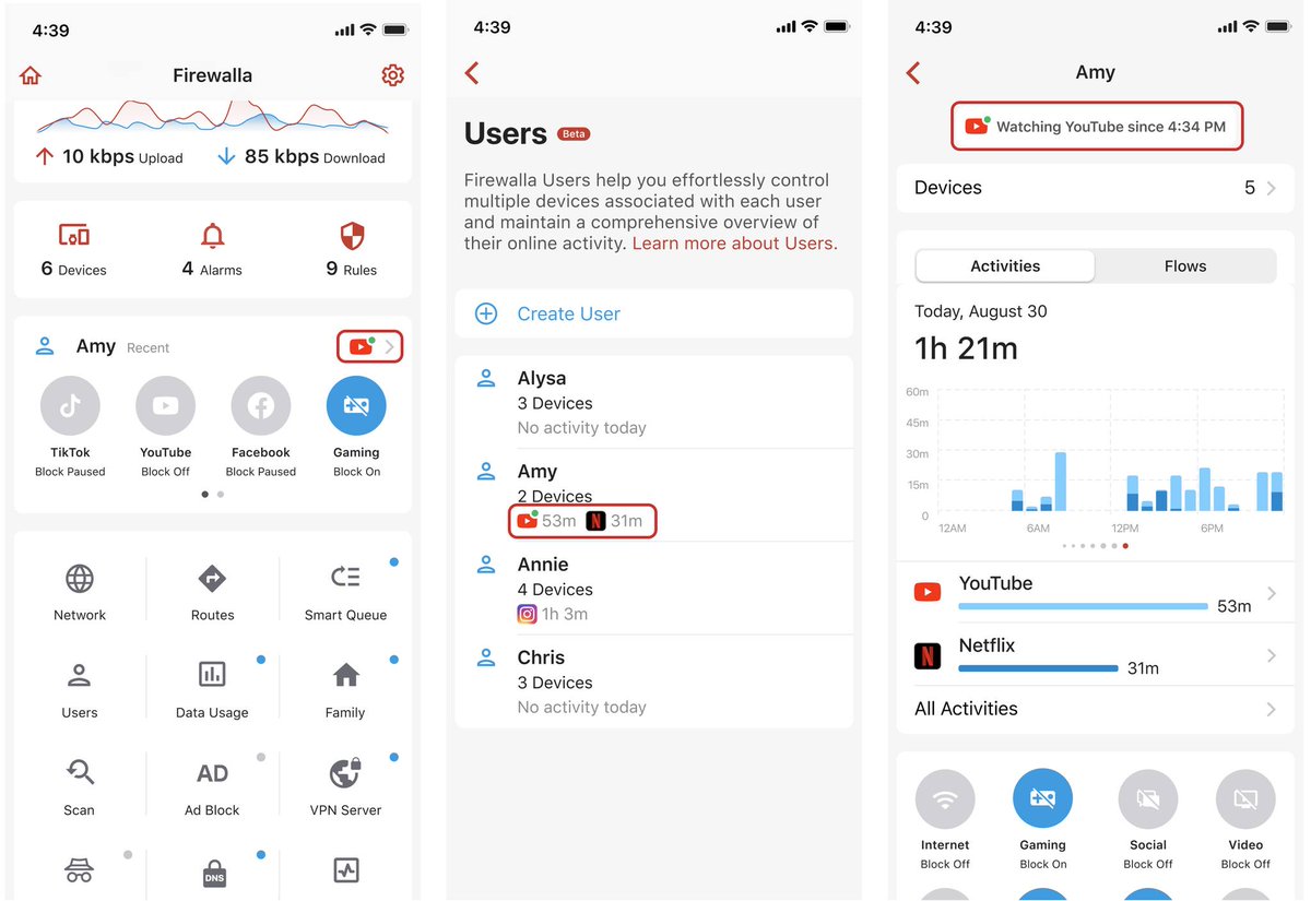 Curious about what apps your users are on? 

In version 1.63, you can now monitor real-time user activity! A blinking green dot will appear next to the app icon when a user is active on certain apps.
help.firewalla.com/hc/en-us/artic…