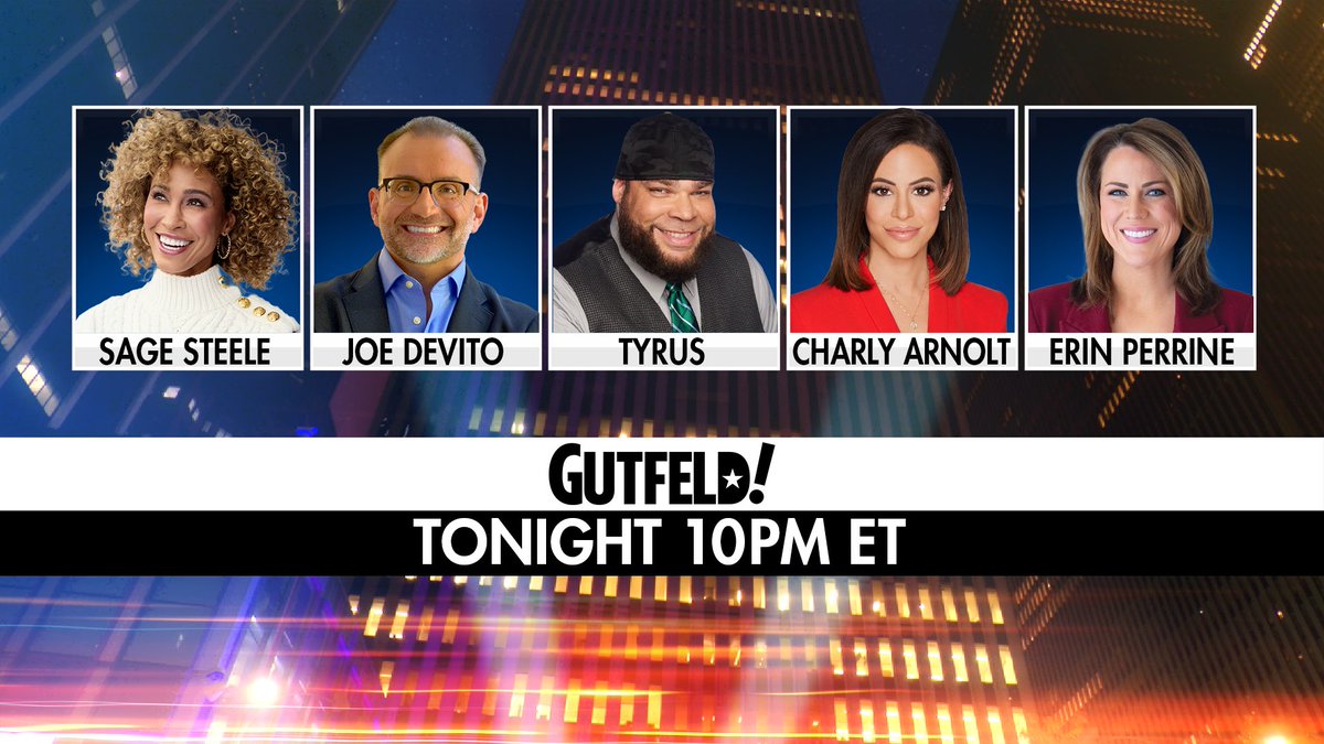 Tonight <a href="/PlanetTyrus/">Tyrus</a> Welcomes…<a href="/sagesteele/">Sage Steele</a>, <a href="/JoeDeVitoComedy/">Joe DeVito</a>, <a href="/CharlyOnTV/">Charly Arnolt</a>, and @ErinMPerrine. 

10 PM ET on <a href="/FoxNews/">Fox News</a>!