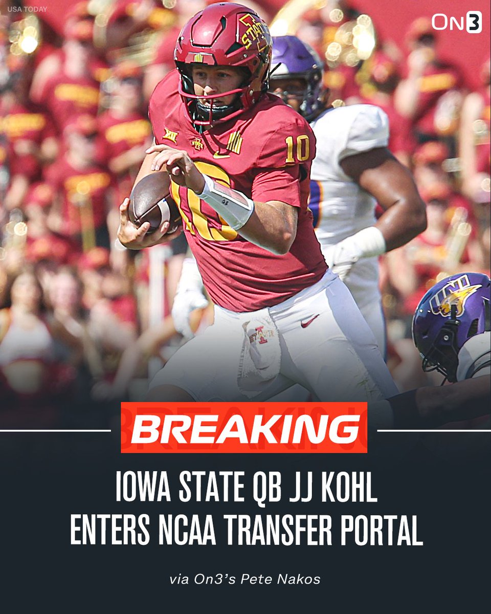 NEWS: Iowa State QB JJ Kohl has entered the NCAA Transfer Portal, per @PeteNakos_.

Kohl was a 4-star in the 2023 class.

on3.com/transfer-porta…