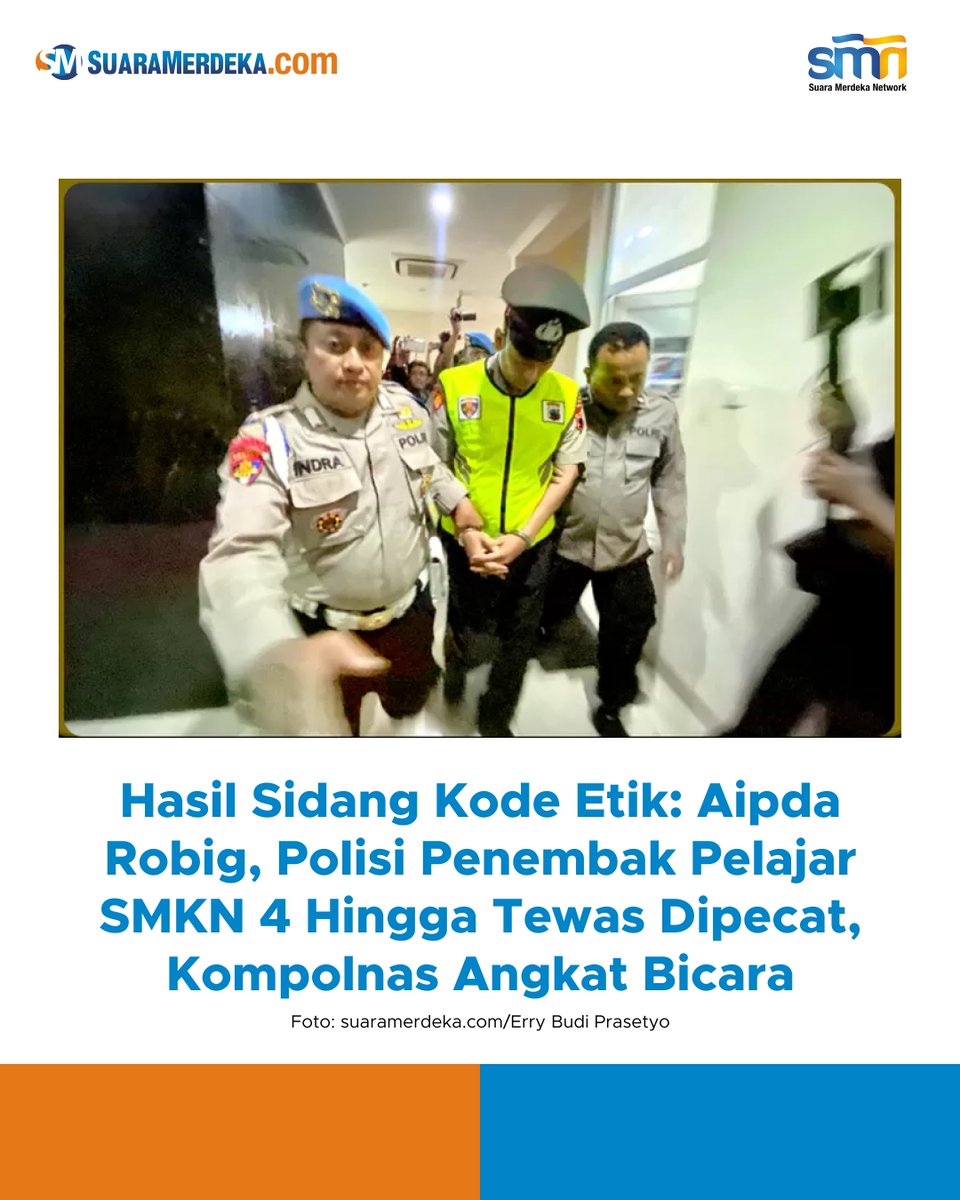 suaramerdeka's tweet photo. Aipda Robig Zaenuddin (38), anggota Satresnarkoba Polrestabes Semarang akhirnya ditetapkan sebagai tersangka.
https://t.co/LkJRicEo9e
#suaramerdeka #suaramerdekacom #promedia #Semarang #polisi #sidangkodeetik #aipdarobig #kasuspenembakan #siswa #smkn4semarang https://t.co/hASvonHXNx