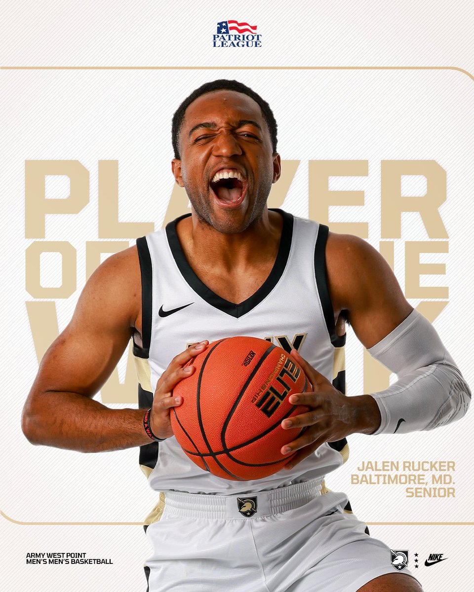 𝐒𝐞𝐭𝐭𝐢𝐧𝐠 𝐭𝐡𝐞 𝐒𝐭𝐚𝐧𝐝𝐚𝐫𝐝

Jalen Rucker earns his first Patriot League Player of the Week award of the year after becoming the first player in Div. I to have 30+ points, 10+ rebounds and 5+ assists in a game while averaging 25.5 points per game‼️🤩

#TTD | #GoArmy |
