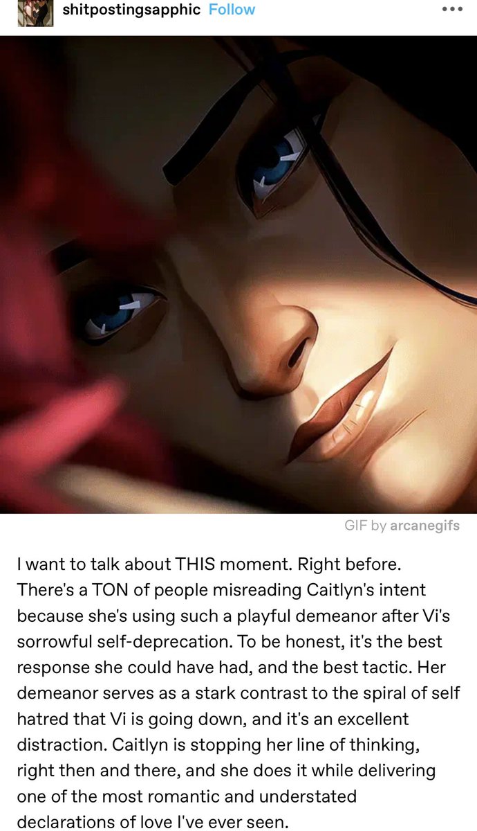 pnkbearr's tweet photo. tumblr is a goldmine full of intelligent analysis of the caitvi scenes this season &amp; everyone needs to check them out cause i can’t BELIEVE most of the takes I’m reading over here. 😭 

credit for this post goes to shitpostingsapphic on tumblr! https://t.co/WgcSRfFmfU