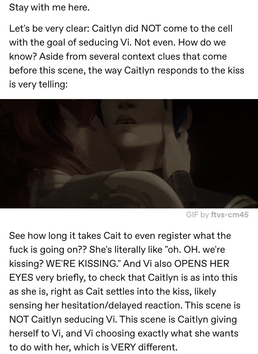 pnkbearr's tweet photo. tumblr is a goldmine full of intelligent analysis of the caitvi scenes this season &amp; everyone needs to check them out cause i can’t BELIEVE most of the takes I’m reading over here. 😭 

credit for this post goes to shitpostingsapphic on tumblr! https://t.co/WgcSRfFmfU