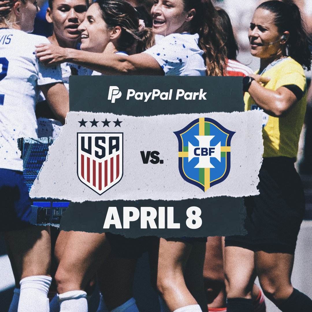 SJEarthquakes's tweet photo. Red, White &amp; Blue 🔙 in San Jose! 🇺🇸

NEWS: @PayPalPArk to Host @USWNT vs. Brazil in April 2025.