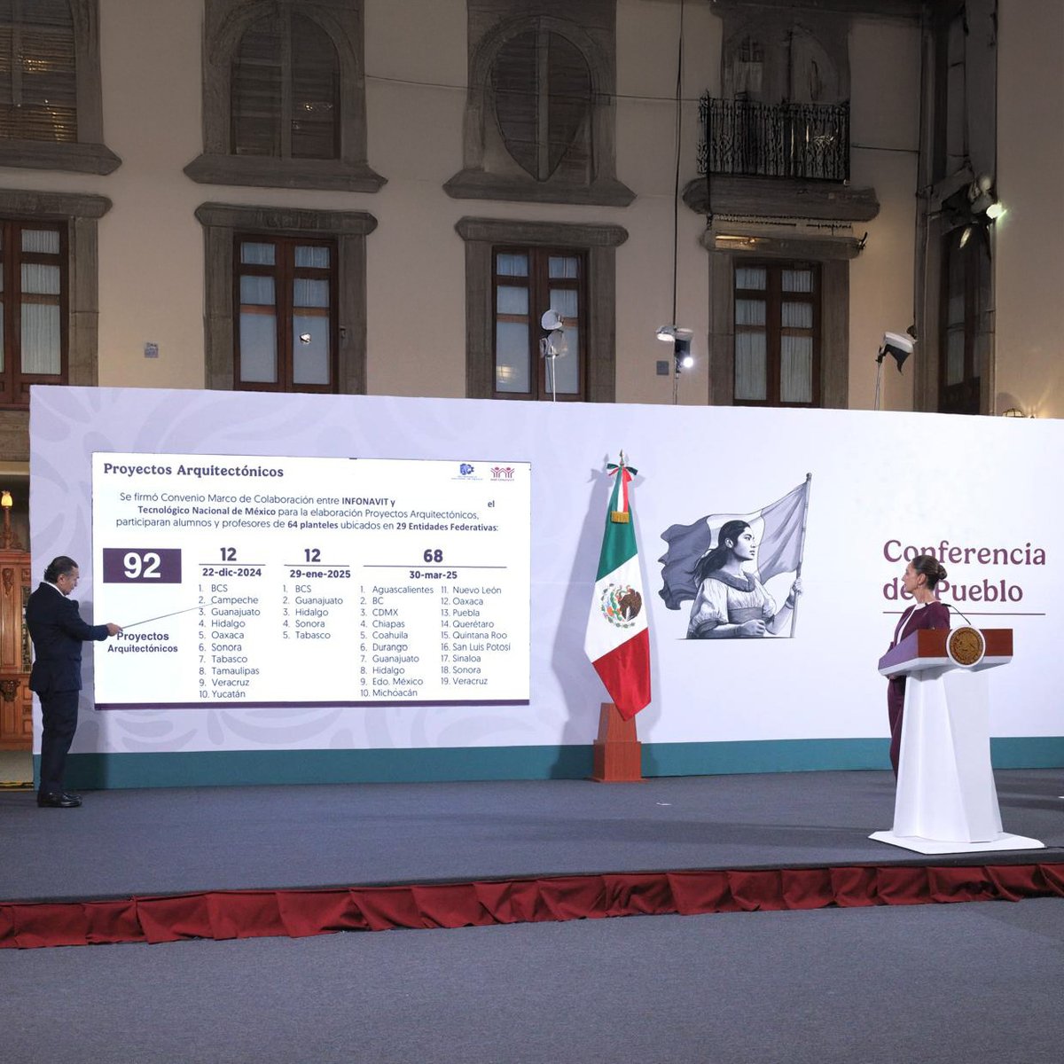 Infonavit's tweet photo. Nuestro director general @OctavioRomero_O presentó los avances de la construcción de viviendas y congelamiento de créditos al participar en la conferencia #LaMañaneraDelPueblo, encabezada por la presidenta @Claudiashein. 👉 https://t.co/H87OyZrBXv #2doPiso4T #ViviendaParaElBienestar