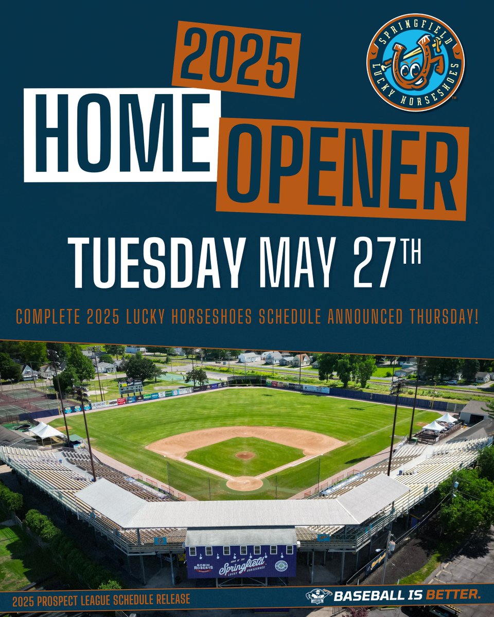 The Springfield Lucky Horseshoes (<a href="/ShoesBaseball/">Springfield Lucky Horseshoes</a>) return to Robin Roberts Stadium on Tuesday, May 27, 2025!

Get the complete Lucky Horseshoes schedule this Thursday at ProspectLeague.com! #BaseballIsBetter