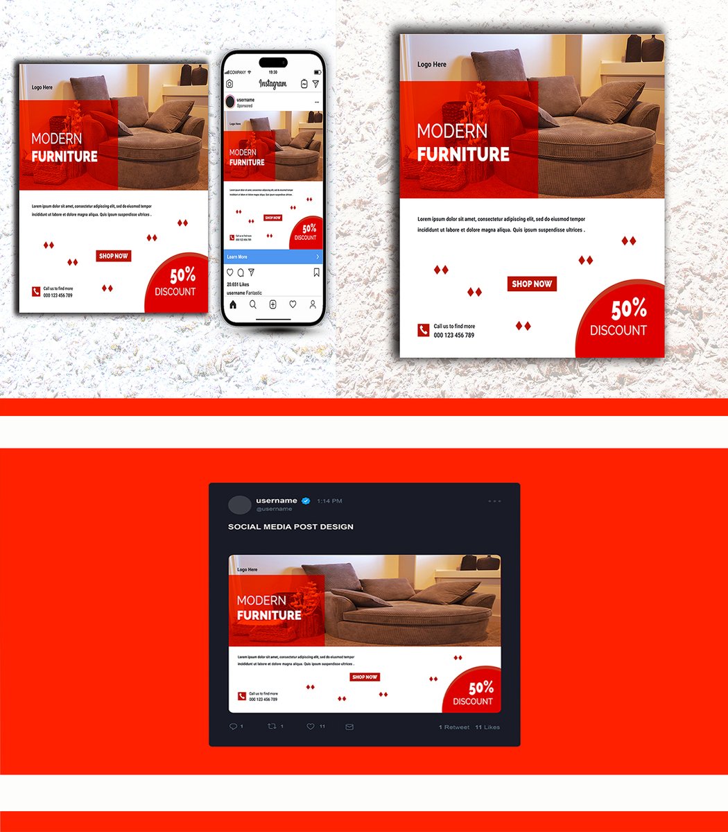 meeasefa11's tweet photo. This is my new furniture social media post design.
Full project
https://t.co/zpe1p0lDl2
#socialmediapost #design #furniture #webbanner #brandidentity #webdesign https://t.co/QUj792Voli