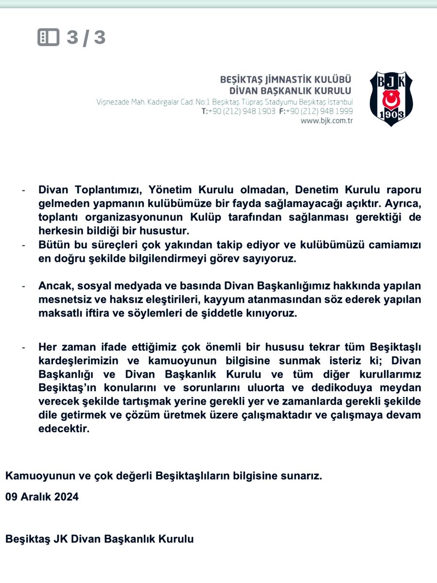 Camiamızın ve kamuoyunun bilgisine saygıyla ve önemle duyurulur.