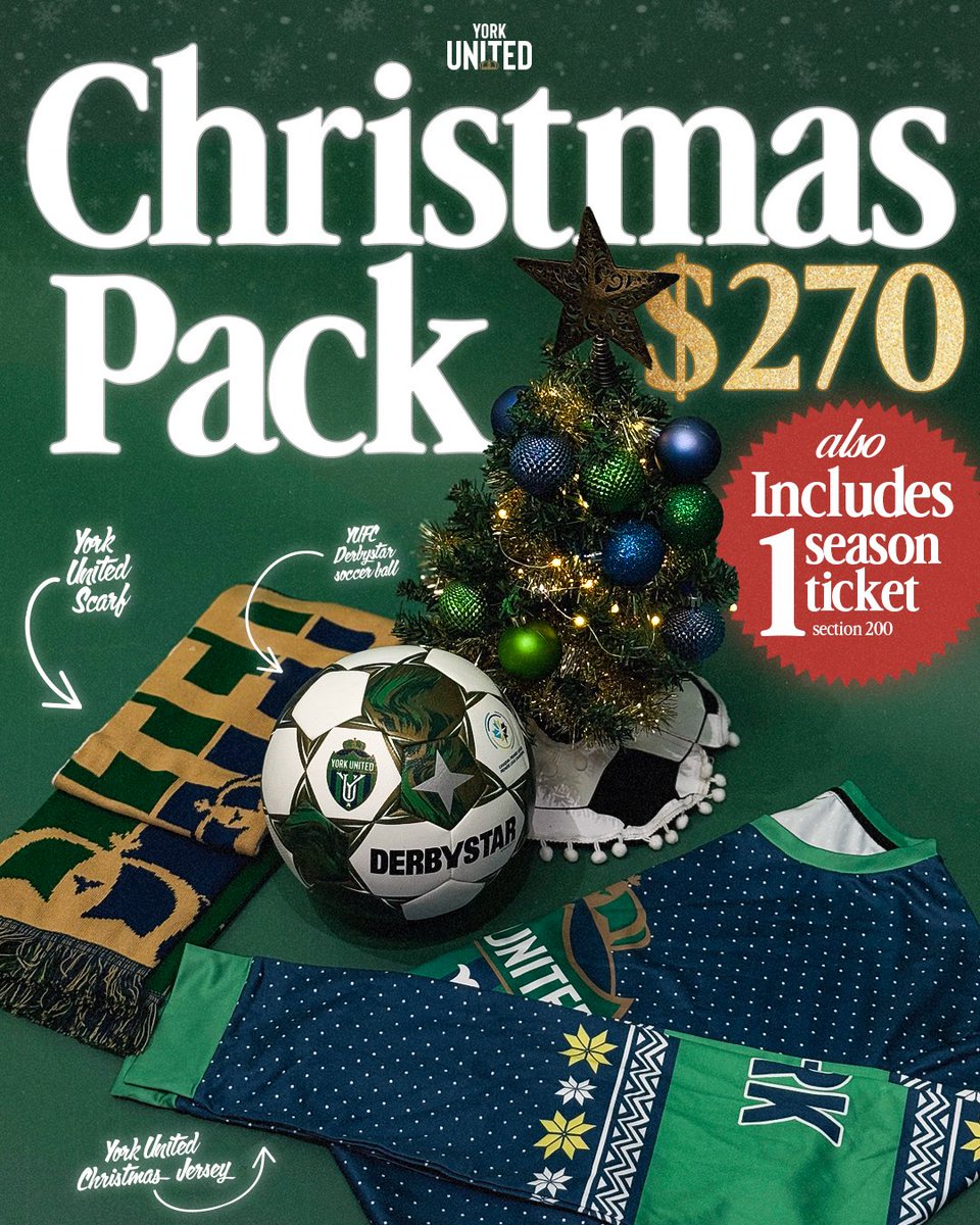 inter__toronto's tweet photo. The perfect Christmas gift 🤩🎁

The York United Christmas Pack has arrived. Each pack includes 1 season ticket in section 200, 1 York United scarf, 1 YUFC Derbystar ball, 1 York United Christmas sweater &amp; a surprise gift from York United! 

https://t.co/Nq4dydayjd https://t.co/rYaL9rU7Vf
