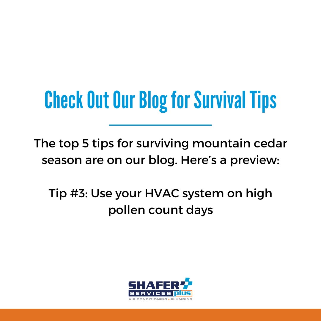 ShaferServices's tweet photo. Allergy season in San Antonio can be brutal - but there are ways to survive mountain cedar season in the hill country! Check out our blog for our top 5 tips and tricks to ease the transition into allergy season: 

https://t.co/U6pj93JLjG

#allergyseason #hillcountry #acservice https://t.co/MxLAvdK0dC