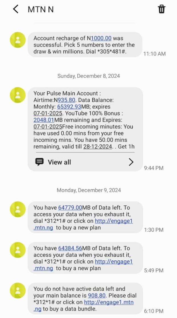 bynoireee's tweet photo. @MTNNG, na wa o! I had 65GB of data set to expire on the 7th of January, and suddenly I’m told I have no active data plan? Abeg, do something about this. Even your customer care reps aren’t picking up. What’s going on? https://t.co/V6fPOFGYtW