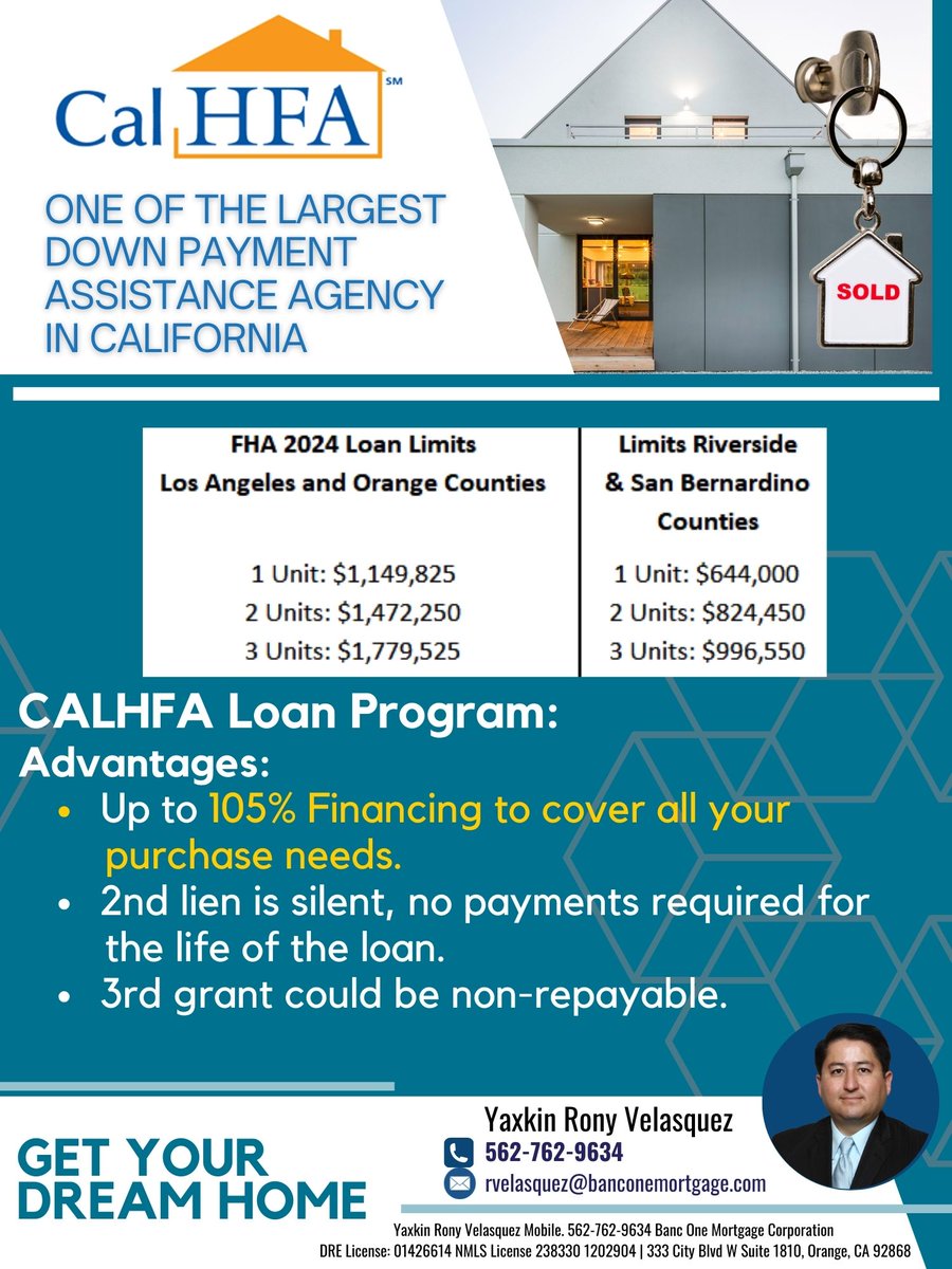 ReazSeminars's tweet image. CalHFA FHA Loan Limits
🔑 CalHFA - Financing for Your New Home! 🏠
💲 Up to 105% financing to meet your needs.
🔇 Silent loans available, with no payments during the loan term.
Get the financial backing you need to become a homeowner. 🌟
#CalHFA #DreamHome #PurchaseAssistance