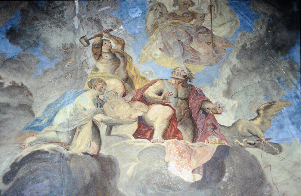 It's #MuralsMonday. Corpus #deckenmalerei, #OrgulloBarroco.
Regensburg, Weiße Hahnengasse 1, staircase, ceiling. Matthias Schiffer: Jupiter as a father giving birth (after 1750).
deckenmalerei.eu/554a6e36-b832-…