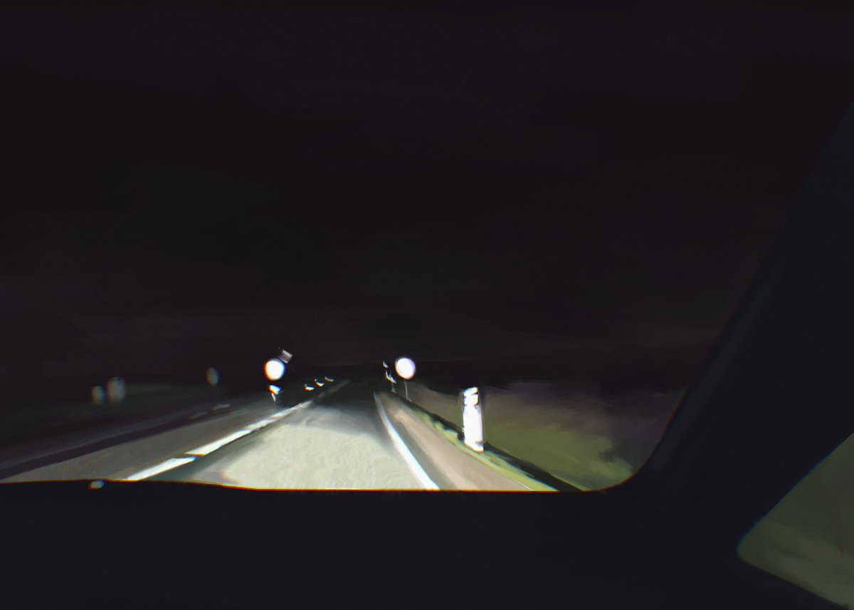 Painting I made some time ago, nighttime car trip vibes :)