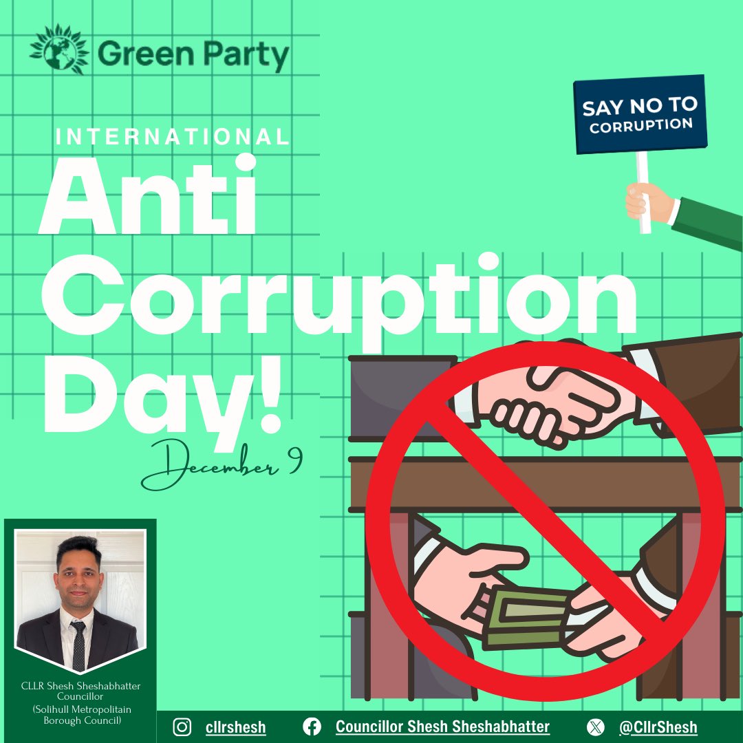 CllrShesh's tweet image. Anti Corruption Day
Corruption harms trust, equality, &amp;amp; progress. This year’s theme, “Uniting Youth Against Corruption,” highlights the power of young voices in building a transparent &amp;amp; fair society.
Let’s stand together for accountability, integrity, &amp;amp; a corruption-free future!!