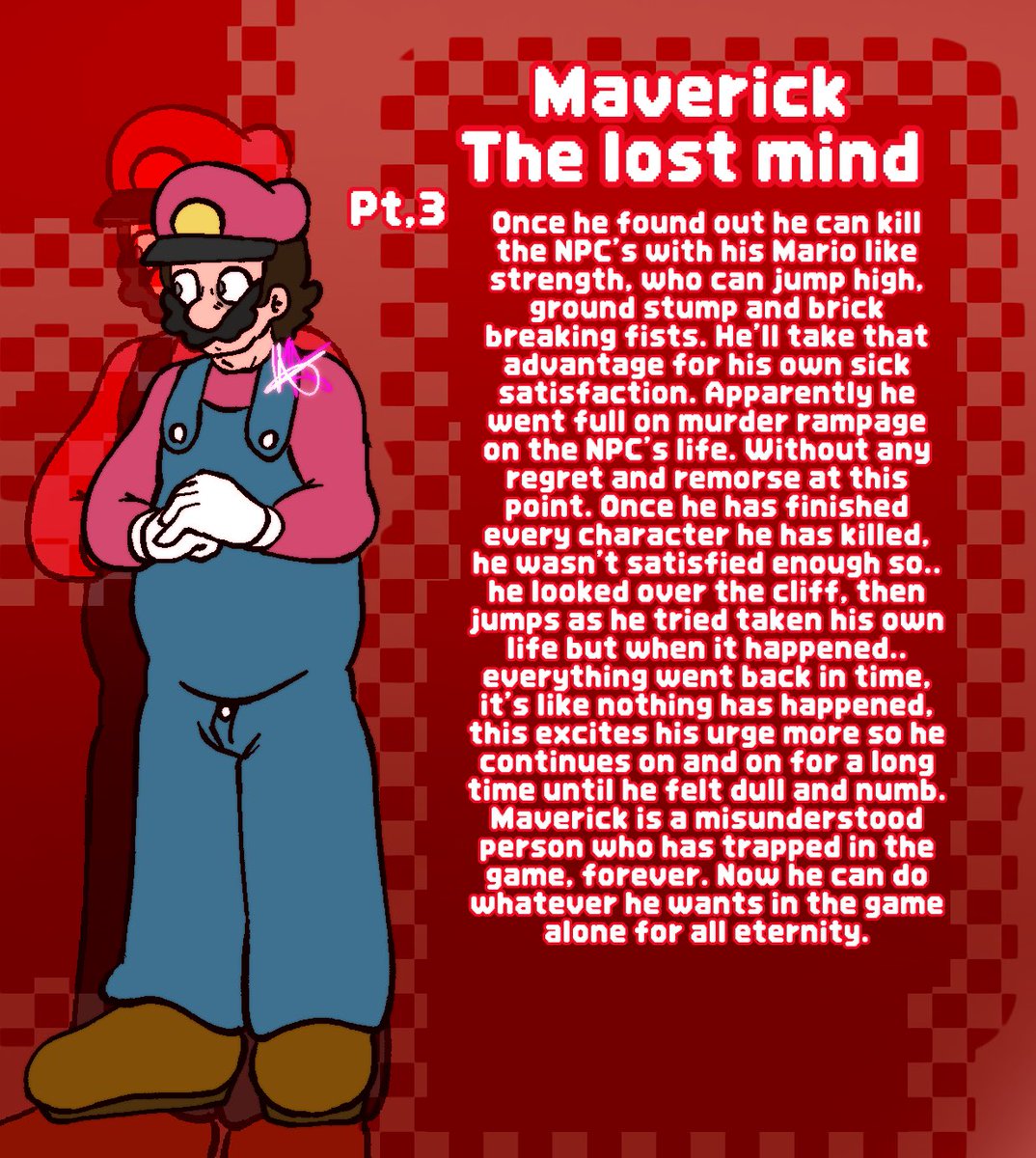 UnnieFnf's tweet photo. A new character I random made today this morning. My online son made his own and I thought I could me mine as well, it looks fun so this is Maverick, I might make more of him later on
Pt,1
#os #osart #art #mariomadness #mariomadnessart https://t.co/Qc5K07rXqh