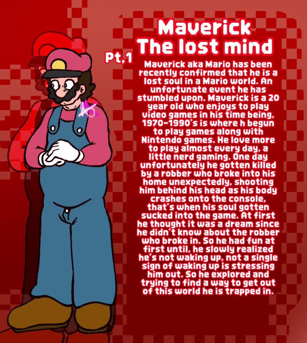 UnnieFnf's tweet photo. A new character I random made today this morning. My online son made his own and I thought I could me mine as well, it looks fun so this is Maverick, I might make more of him later on
Pt,1
#os #osart #art #mariomadness #mariomadnessart https://t.co/Qc5K07rXqh