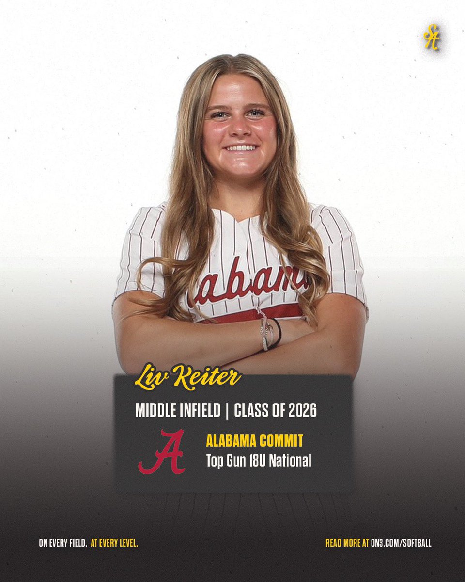 Liv Keiter, an <a href="/AlabamaSB/">Alabama Softball</a> commit, is ranked 64th in our Class of 2026 👏

Full Spotlight 👉 on3.com/softball/news/…

<a href="/LivKeiter_2026/">Liv Keiter</a> | <a href="/TGA_Turner/">Top Gun National 18U</a>